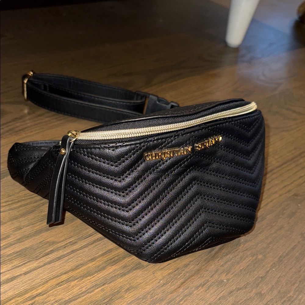Christian Siriano Black Chevron Belt Bag